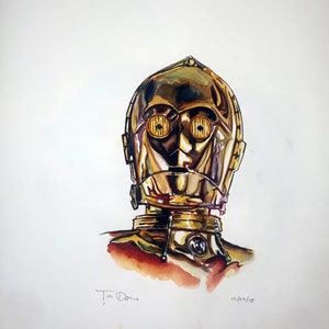 C-3PO Star Wars Original 16x20 Watercolor Portrait