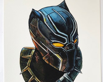 Black Panther  King T'challa Marvel MCU 8x10 Giclée Print Of Water Color Portrait