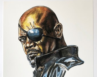 Nick Fury - Samuel L Jackson - S.H.I.E.L.D. - MCU 8x10 Giclée of Original Watercolor Painting