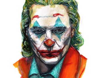 The Joker Joaquin Phoenix 8x10 Giclee Print of Original Watercolor Painting