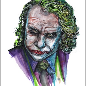 The Joker Heath Ledger 8x10 Giclee Print of Original Watercolor Painting