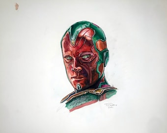 Vision WandaVision Avengers MCU Original 16x20 Watercolor Portrait