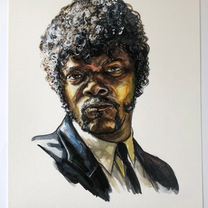 Samuel L Jackson Pulp Fiction Jules Winnfield 8x10 Giclee Print of my Original Watercolor Portrait