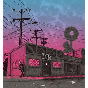 Simpsons &quot;Amanda Huggenkiss&quot; Moe&#39;s Tavern 16x20 Silk Screen Print