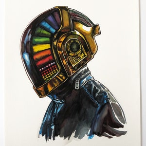Daft Punk 8x10 Giclee of Original Watercolor Portrait
