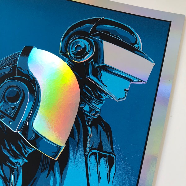 Daft Punk 8x10 Silk Screen Print Rainbow Foil Paper