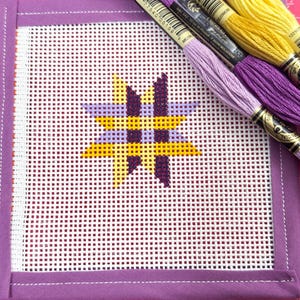 Custom Color Football Plaid Star Needlepoint Canvas – 13 Mesh Handpainted Canvas for Game Day, Team Colors, bag charm, pins,  Fall Stitching