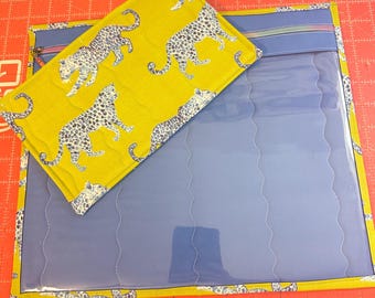 Cheetah Quilted Project Bag- bright and fun Handmade- Medium and Large Sizes- and thread bag