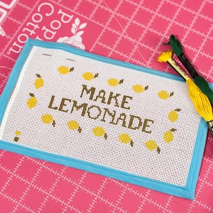 Make Lemonade Needlepoint Canvas 13 Mesh Stitch Painted Zweigart Mono Deluxe, frame or pillow!
