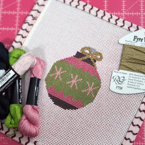 Holiday Ornament Needlepoint Canvas – Hand-Painted Christmas Stitching Project Zweigart Mono Deluxe Canvas 13 Mesh