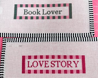 Book Lover & Love Story Striped Needlepoint Bookmark Canvas | Handpainted 13 Mesh Needlepoint Canvas