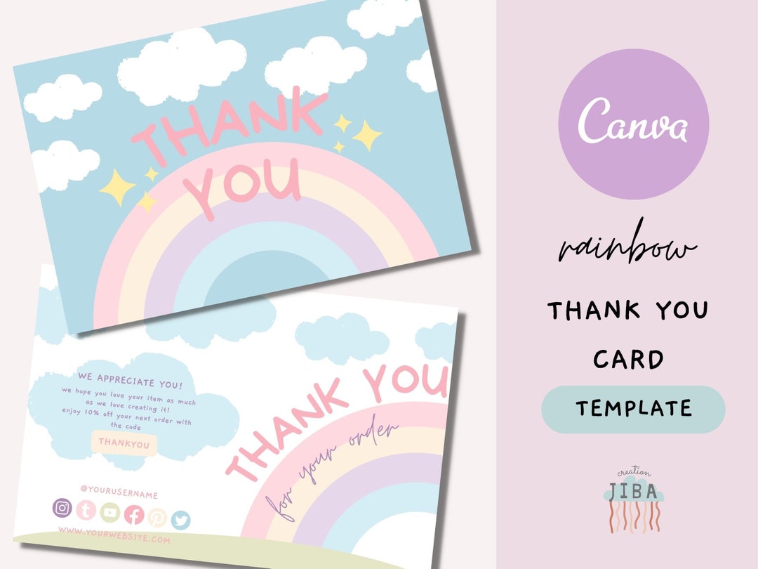 Thank You Card Template - Pastel Rainbow Branding - Canva Order Card ...
