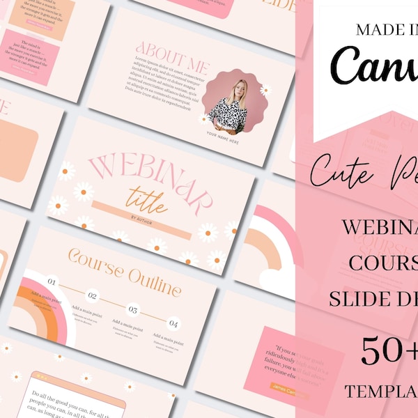 50+ Webinar Online Course Template | Cute Course Templates | Course Creator Slide Deck | Editable Slide Deck | Canva Coach Template | Canva