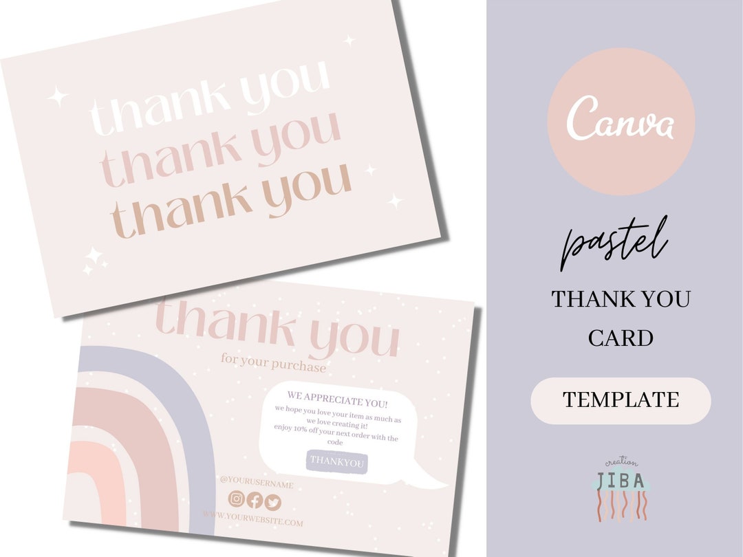Thank You Card Template - Pastel Minimalist Branding - Canva Order Card ...