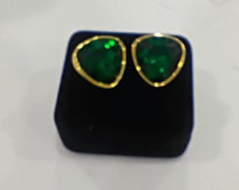 Pendientes de clip vintage verde esmeralda de Swarovski
