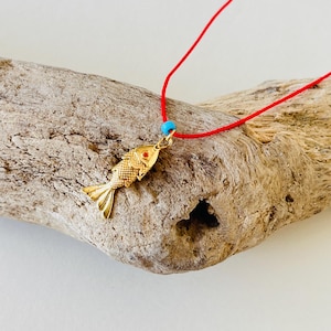 24K Gold-Plated Fish Necklace: 3D Movable Pendant, Red Rope Detail