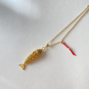 24K Gold Plated Fish Necklace: Red-Eyed Moving Pendant