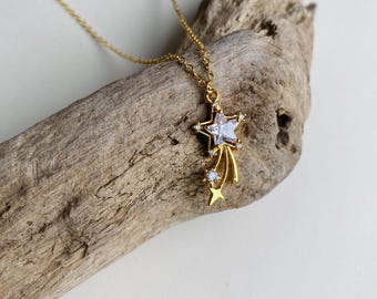 Gold Plated Shooting Star Charm Necklace, Delicate Celestial Pendant