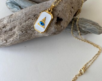 24K gold plated All Seeing Eye Necklace | Evil Eye Bead | Antique Pyramid | Illuminati Jewelry I Elegant and Stylish Jewelry