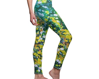Green and Yellow - Women's Cut & Sew Casual Pants ART FASHION Dandelions Painting Leggings