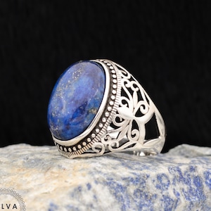 Lapis Lazuli Ring: Turkish 925 Sterling Silver Gemstone Men&#39;s Ring