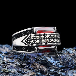 Silver Ring For Men, Band With Zircon Stone, Pure 925 Sterling Silver Modern Jewelry, Eastern Turkish Jewelery, Handmade Real Silver Ring