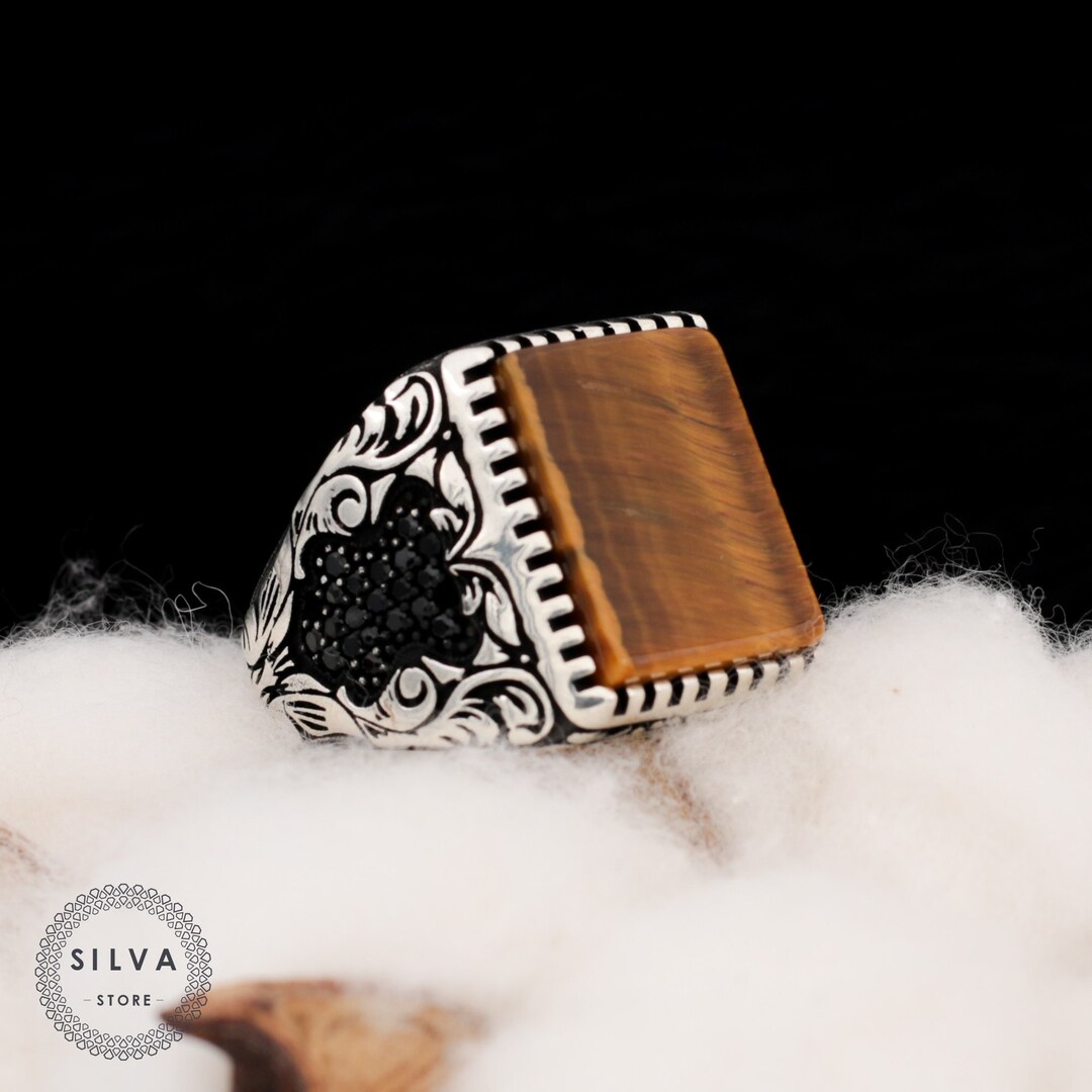 Turkish Men Ring, With Tiger's Eyes Stone, Pure 925 Sterling Silver ...