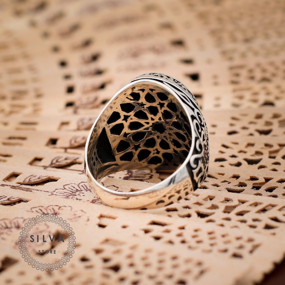Bague Agate Noire Massive 925 Argent Sterling – Ronde 18mm Ou Carrée 16mm, Anneau Large Vintage Punk Luxe, Tailles 52-70, Bijou Statement Homme Femme