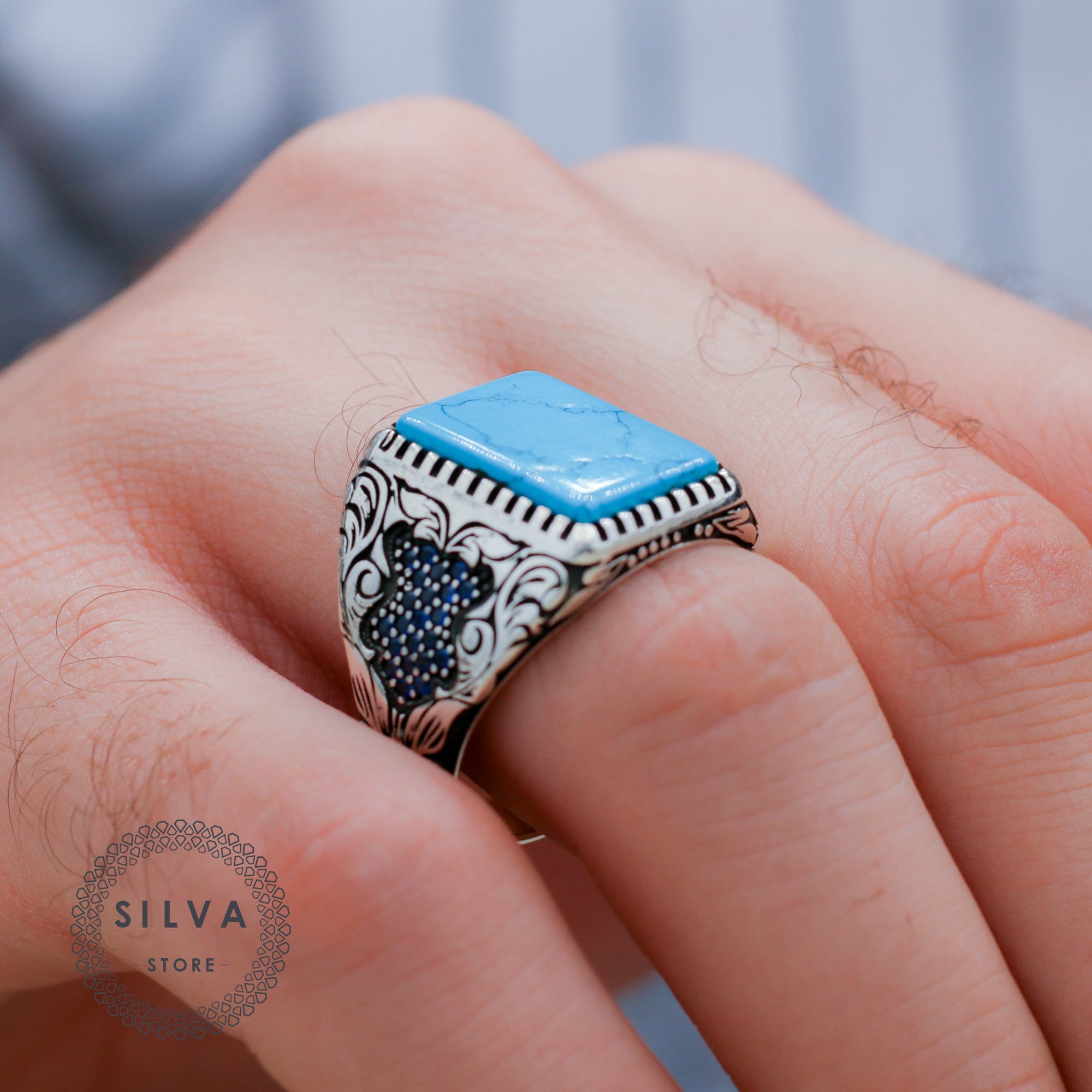 Turkish Men Ring, Pure 925 Sterling Silver, Pen Work Motif