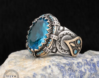 Aquamarine Zircon Stone Ring: Handmade 925 Sterling Silver Jewelry