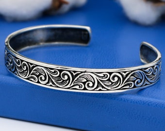 Treasure Bay Bracciale rigido in argento Sterling 925 con motivo floreale, larghezza 37 mm, regolabile, da donna, in confezione regalo