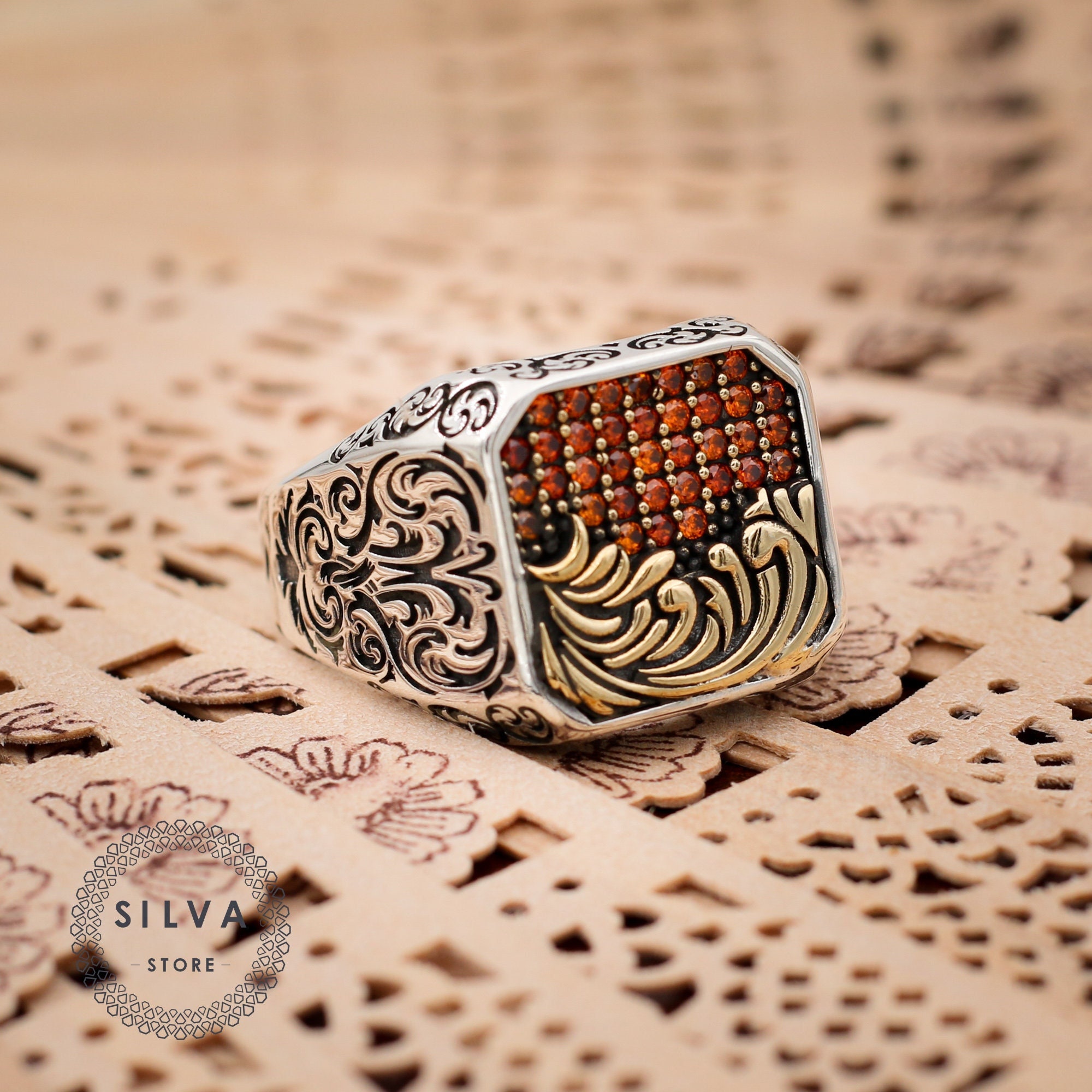 925 Sterling Silver Ring, Zircon Stones, Handmade Classic 925 Sterling Silver Ring, Zircon Stones, Handmade Classic