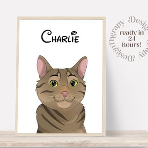 Retrato personalizado de mascota de dibujos animados / Retrato de gato y perro de foto / Estilo de dibujos animados de mascota / Regalo de gato personalizado / Impresiones de arte de ilustración digital