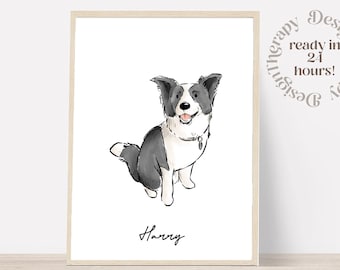 Minimal Pet Watercolor Pet Portrait, Pet Memorial Gift, Dog Painting, Pet Loss Gift, Watercolor Illustration, Dog Portraits from Photos
