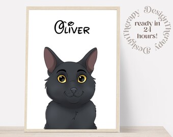 Custom Cartoon Pet Portrait | Cat & Dog Portrait From Photo | Pet Cartoon Style | Custom Cat Gift | Digital Illustration Art Prints