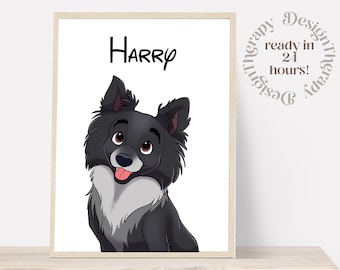 Custom Cartoon Pet Portrait | Cat & Dog Portrait From Photo | Pet Cartoon Style | Custom Cat Gift | Digital Illustration Art Prints