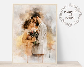 Custom Watercolor Portrait, Personalized Gift, Wedding Gift, Portrait from photo, Anniversary Gift, Photo Gifts, Digital Sketch Painting