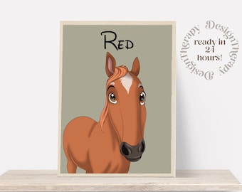 Custom Cartoon Pet Portrait | Horse Portrait From Photo | Pet Cartoon Style | Custom Cat Gift | Digital Illustration Art Prints