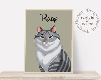 Custom Cartoon Pet Portrait | Cat & Dog Portrait From Photo | Pet Cartoon Style | Custom Cat Gift | Digital Illustration Art Prints