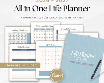 2026–2027 Productivity Planner | Two Year Life Planner PDF | Daily Weekly Monthly Pages | Minimalist Planning System
