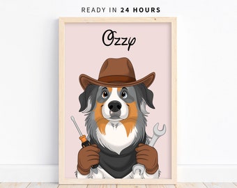 Custom Cartoon Pet Portrait, Fun Dog Sketch, Hand Painted Cartoon Dog Art, Pet Lover Gift, Wall Art Dog, Personalized Dog Portrait