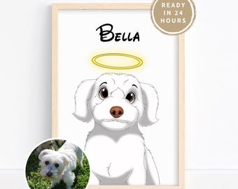 Personalized Cartoon Pet Loss Portrait | Digital Pet Drawing Cat Dog Horse | Custom Gift Print | Christmas Pet Keepsake Cartoon Art