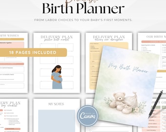 Planificador de parto minimalista imprimible, cuaderno de planificación y deseos para el parto, planificador de embarazo y parto, lista de verificación para la bolsa del hospital, guía para mamás primerizas
