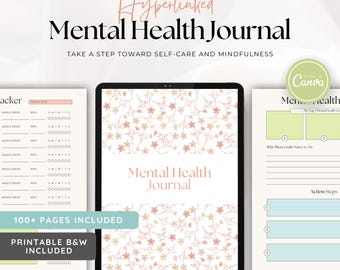 Cuaderno de autocuidado de la salud mental imprimible / Diario de seguimiento de la ansiedad y el estado de ánimo / Hojas de trabajo de terapia, Planificador de bienestar / PDF digital