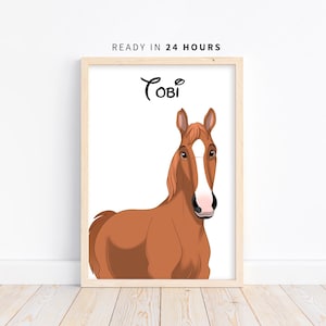 Custom Cartoon Pet Portrait | Horse, Dog, Cat, Rabbit Illustration From Photo | Cartoon Style Pet Gift | Digital Prints | Pet Art Keepsake