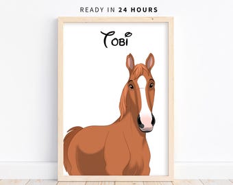 Custom Cartoon Pet Portrait | Horse, Dog, Cat, Rabbit Illustration From Photo | Cartoon Style Pet Gift | Digital Prints | Pet Art Keepsake