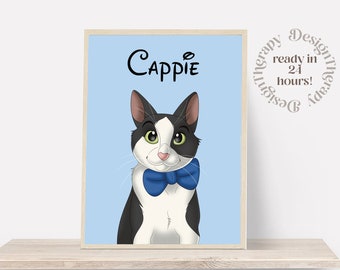 Custom Cartoon Pet Portrait | Cat & Dog Portrait From Photo | Pet Cartoon Style | Custom Cat Gift | Digital Illustration Art Prints