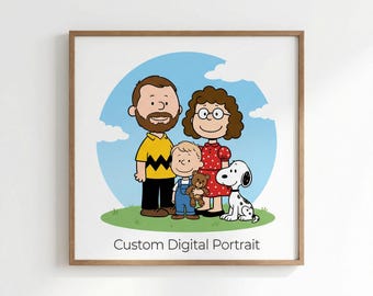 Personalized Peanuts Style Portrait from Photo, Custom Couple Family or Friends Digital Illustration, Cute Cartoon Digital Print