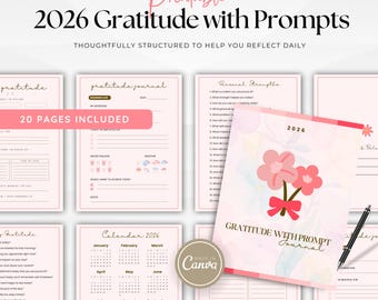 Gratitude Journal Pages Printable | Mindfulness Self Care Journal | Daily Gratitude Prompts | Reflection & Mental Wellness Pages