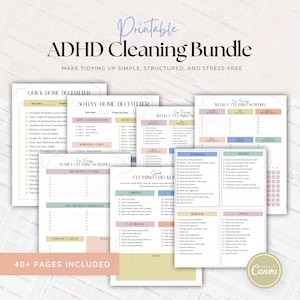 ADHD Home Cleaning Planner | Printable Chore Chart for Adults | Daily, Weekly, Monthly Routine Tracker | Canva Template | ADHD template